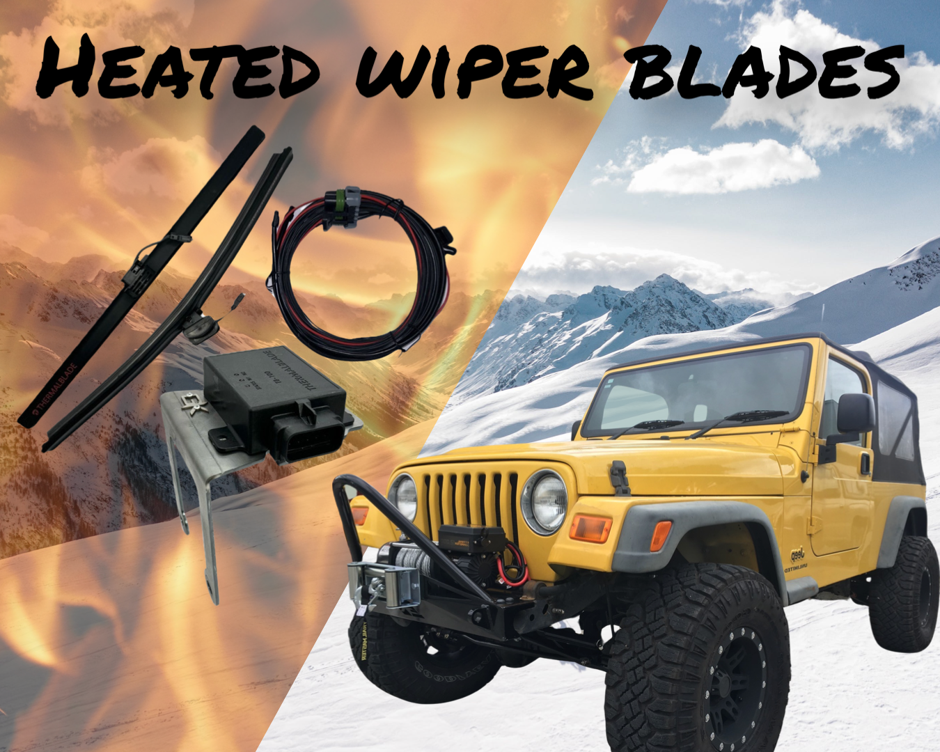 Jeep TJ Heated Wiper Blades with Installation Bracket for 19832006
