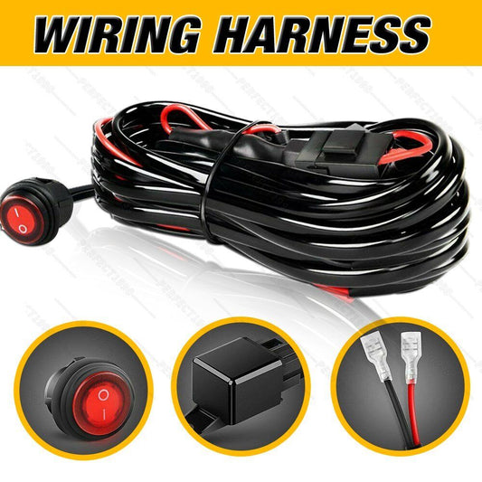 LED LIGHT BAR WIRING HARNESS KIT (2 LEADS 16AWG) WITH FUSE 12V 40A RELAY 3/4" ON/OFF SWITCH