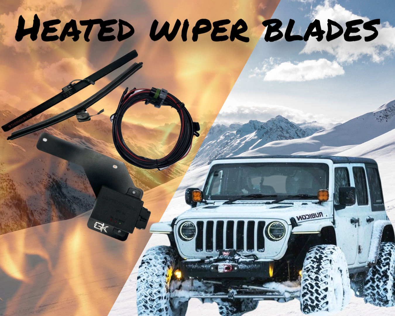 2018-2023 Jeep Wrangler JL and JT Heated Wiper Blades with Installation Brackets.