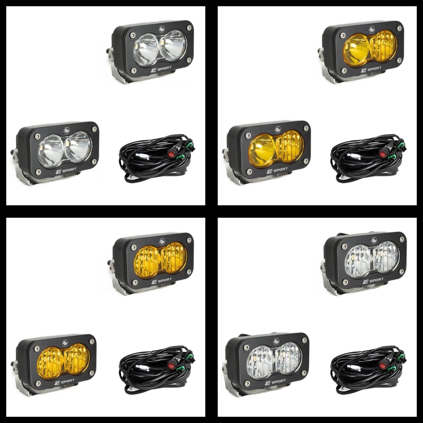 Baja Design S2 Sport Black LED Auxiliary Light Pod Pair - Universal (Choose Color/Pattern)