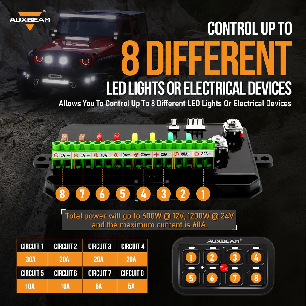 6 Gang 12v Led Switch Panel kit Automatic Dimmable Universal light bar  controller – AUX POWER