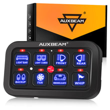 Load image into Gallery viewer, AuxBeam 8 Gang LED Switch Panel Kit BA80 Automatic Dimmable Universal(One-Sided Outlet) Blue &amp; 47 Inch Extension Cable(Optional)