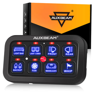 AuxBeam 8 Gang LED Switch Panel Kit BA80 Automatic Dimmable Universal(One-Sided Outlet) Blue & 47 Inch Extension Cable(Optional)