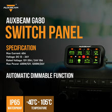 Load image into Gallery viewer, AuxBeam 8 Gang LED Switch Panel Kit BA80 Automatic Dimmable Universal(One-Sided Outlet) Green &amp; 47 Inch Extension Cable(Optional)
